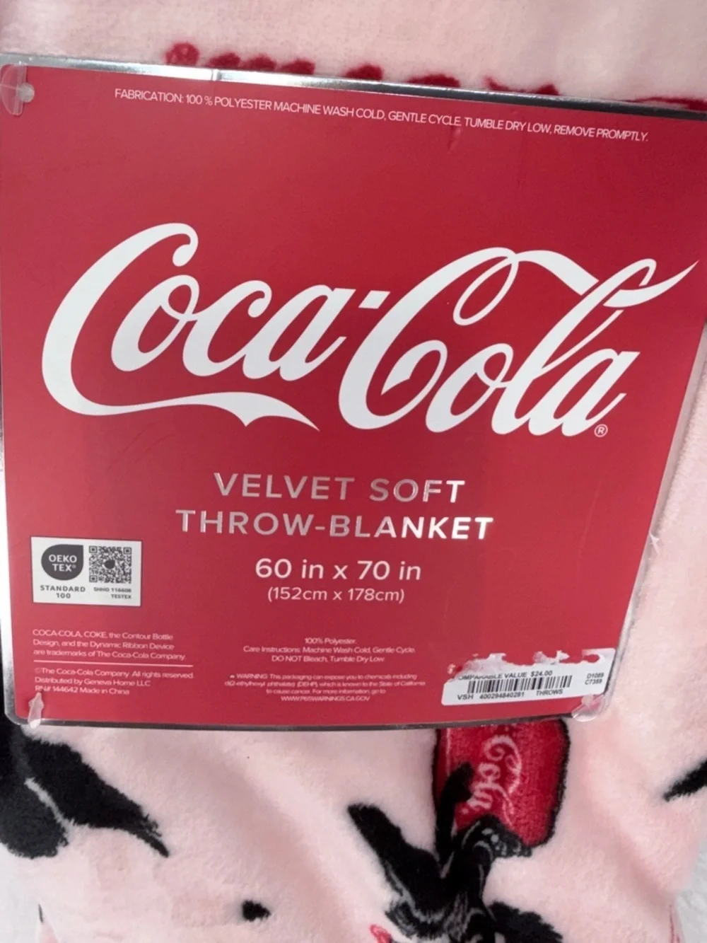 Coca Cola Cupid Valentine Velvet Soft Throw Blanket Pink 60x70 NWT Coke Logo